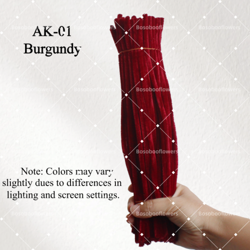 AK-01 Burgundy Pipe Cleaners Chenille Stems Fuzzy Stick Twisting Stick DIY Art Craft Supplies Bending Wires for Kids School Education Adults Floral Arrangement